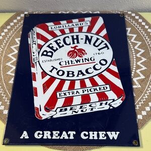 Beech-Nut Chewing Tobacco Ande Rooney Porcelain Metal Sign